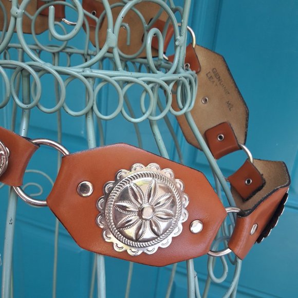 Vintage Conch Belt Genuine Leather Metal Studded Belt Western Country Cowgirl main image 10